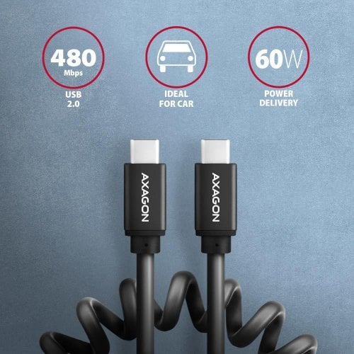 Кабель AXAGON Twister USB Type-C to USB Type-C 60W 0.6m (BUCM-CM10TB) Black купити в Україні | Telemart фото