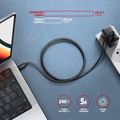 Кабель AXAGON USB Type-C to USB Type-C 240W 2m (BUCM2-CM20AB) Black купити в Україні | Telemart фото