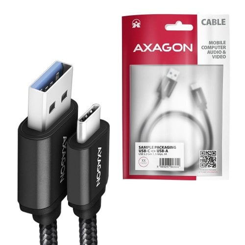 Кабель AXAGON USB to USB Type-C 3A 2m (BUCM3-AM20AB) Black купити в Україні | Telemart фото
