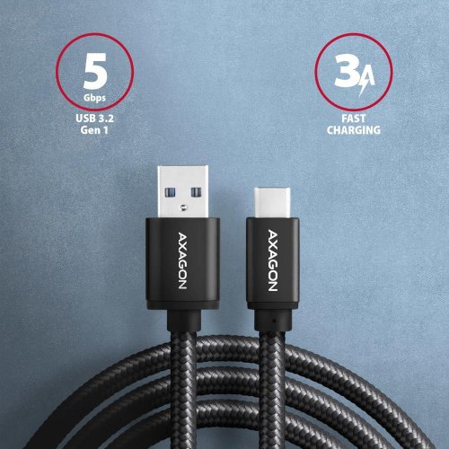 Кабель AXAGON USB to USB Type-C 3A 2m (BUCM3-AM20AB) Black купити в Україні | Telemart фото