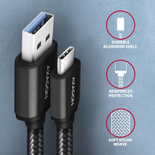 Кабель AXAGON USB to USB Type-C 3A 2m (BUCM3-AM20AB) Black купити в Україні | Telemart фото