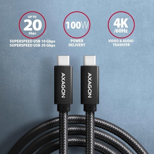 Кабель AXAGON USB Type-C to USB Type-C 100W 1m (BUCM32-CM10AB) Black купить в Украине | Telemart фото