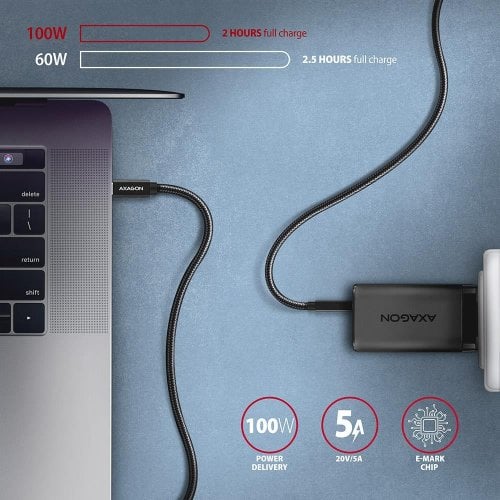 Кабель AXAGON USB Type-C to USB Type-C 100W 1m (BUCM32-CM10AB) Black купить в Украине | Telemart фото
