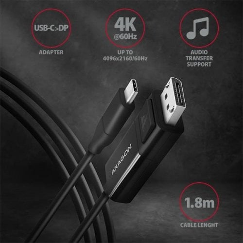 Кабель AXAGON USB Type-C to DisplayPort V1.2 4K 1.8m (RVC-DPC) Black купить в Украине | Telemart фото