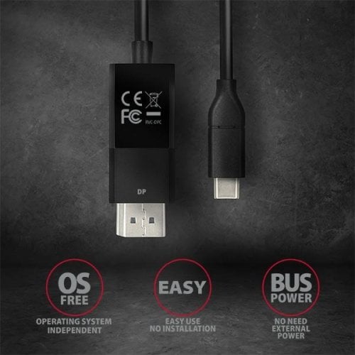 Кабель AXAGON USB Type-C to DisplayPort V1.2 4K 1.8m (RVC-DPC) Black купить в Украине | Telemart фото