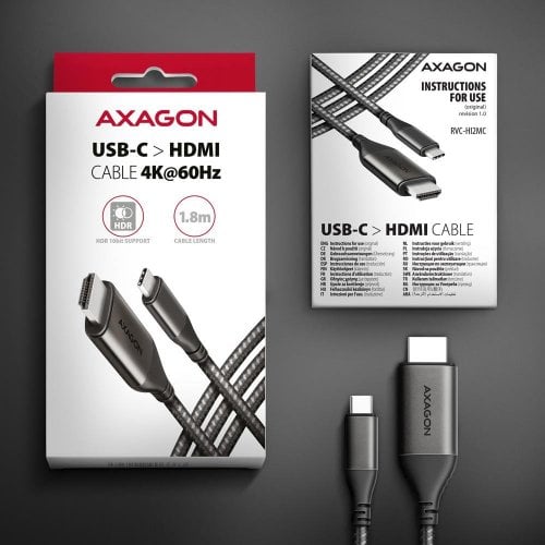 Кабель AXAGON USB Type-C to HDMI V2.1a 4K 1.8m (RVC-HI2MC) Black купить в Украине | Telemart фото