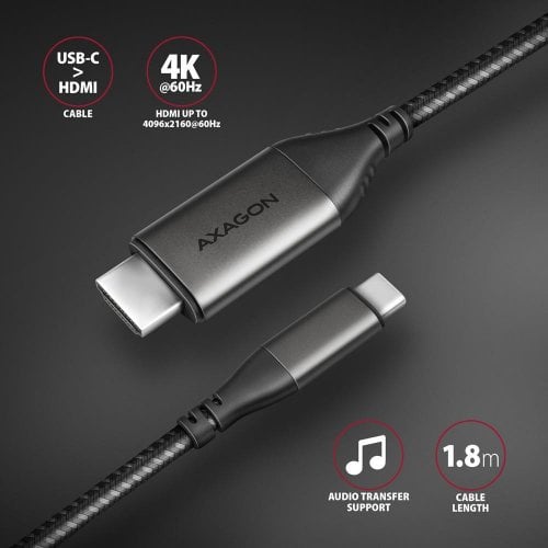 Кабель AXAGON USB Type-C to HDMI V2.1a 4K 1.8m (RVC-HI2MC) Black купить в Украине | Telemart фото