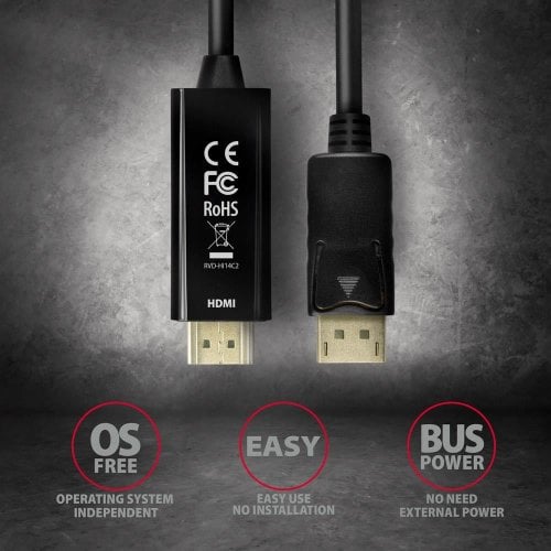 Кабель AXAGON DisplayPort to HDMI V1.4b 4K 1.8m (RVD-HI14C2) Black купить в Украине | Telemart фото