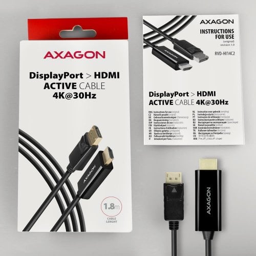 Кабель AXAGON DisplayPort to HDMI V1.4b 4K 1.8m (RVD-HI14C2) Black купить в Украине | Telemart фото