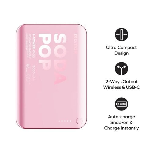 Powerbank Momax 5000mAh 20W (IP165P) Pink купить в Украине | Telemart фото