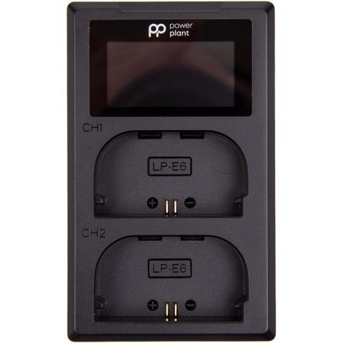 Зарядное устройство PowerPlant Canon LP-E6 для двух аккумуляторов, LED экран (CH980543) купить в Украине | Telemart фото