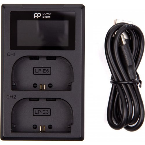 Зарядное устройство PowerPlant Canon LP-E6 для двух аккумуляторов, LED экран (CH980543) купить в Украине | Telemart фото