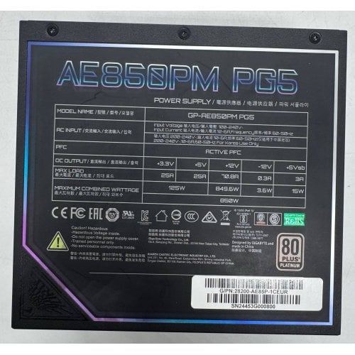 Блок живлення Gigabyte AE850PM PG5 850W (GP-AE850PM PG5) Black (Відновлено продавцем, 919025) купити в Україні | Telemart фото