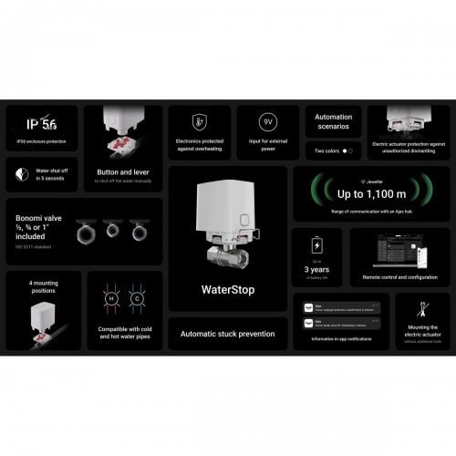 Розумний кран перекриття води Ajax WaterStop 1" (000029716) Black купити в Україні | Telemart фото
