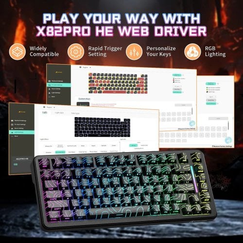 Уценка клавиатура Attack Shark X82 Pro RGB HE Magnetic Switch Wireless (AS-6972792470696-BCL) Black Contour Line (Вскрытая упаковка, 919507) купить в Украине | Telemart фото