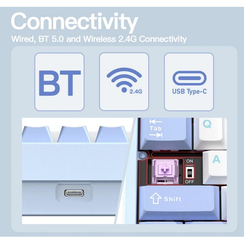 Клавіатура WOBKEY Rainy 75 RGB HMX Violet Linear Switch Wireless (6976818170133) Silver купити в Україні | Telemart фото