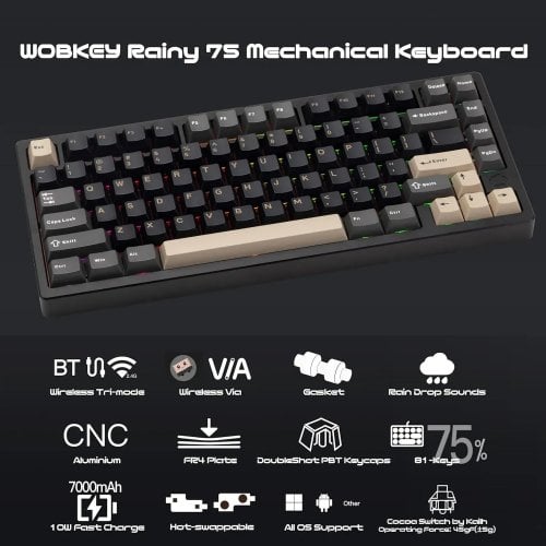 Клавиатура WOBKEY Rainy 75 Pro RGB Kailh Cocoa Switch Wireless (6976818170188) White купить в Украине | Telemart фото
