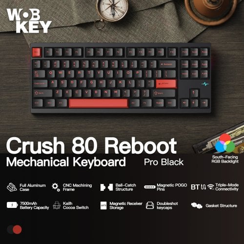 Клавиатура WOBKEY Crush 80 Reboot Pro RGB Kailh Cocoa Switch Wireless (6976818170317) Black купить в Украине | Telemart фото