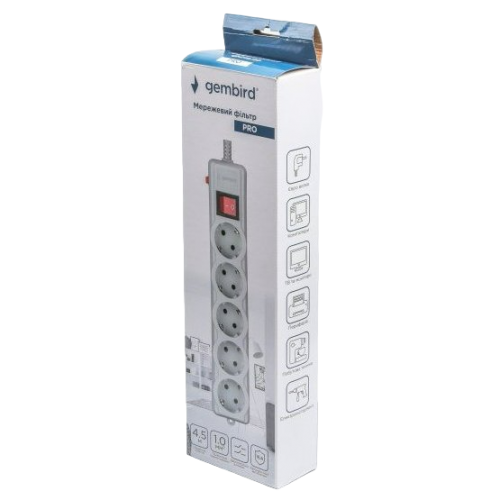 Уценка сетевой фильтр Gembird 4.5m 5 розеток (SPG5-G-15G-PRO) Grey (Вскрытая упаковка, 919972) купить в Украине | Telemart фото