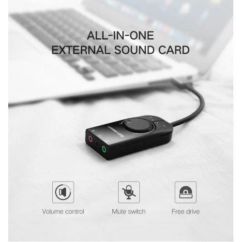 Уценка звуковая карта Ugreen CM129 USB 2.0 to 3 x Jack 3.5mm (40964) Black (Вскрытая упаковка, 920717) купить в Украине | Telemart фото