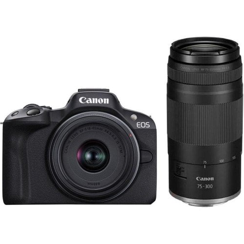 Бездзеркальний фотоапарат Canon EOS R50 Double Kit (RF-S 18-45mm + RF 75-300mm) IS STM (5811C150) Black купити в Україні | Telemart фото