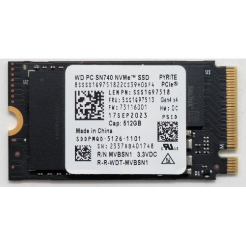 Ssd-диск Western Digital SN740 512GB M.2 (2230 PCI-E) (SDDPTQD-512G) (Відновлено продавцем, 921652) купити в Україні | Telemart фото