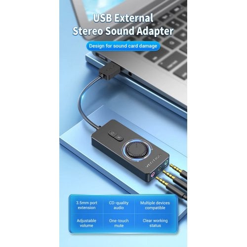 Звуковая карта Vention USB 2.0 External Sound Adapter with Volume Control 0.15m (CDRBB) Black купить в Украине | Telemart фото