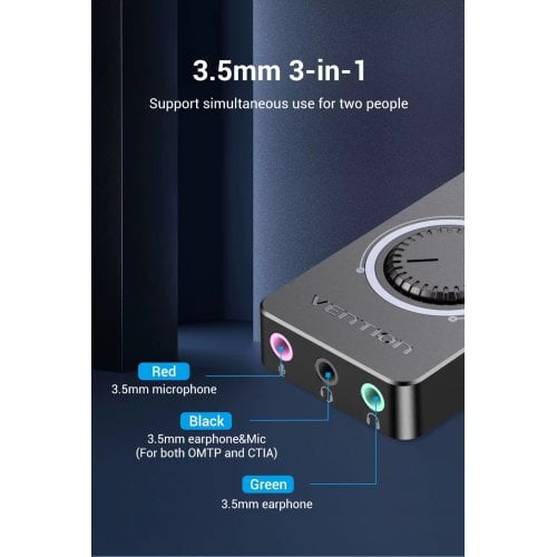 Звуковая карта Vention USB 2.0 External Sound Adapter with Volume Control 0.15m (CDRBB) Black купить в Украине | Telemart фото