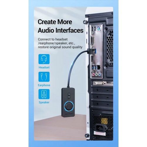 Звуковая карта Vention USB 2.0 External Sound Adapter with Volume Control 0.15m (CDRBB) Black купить в Украине | Telemart фото