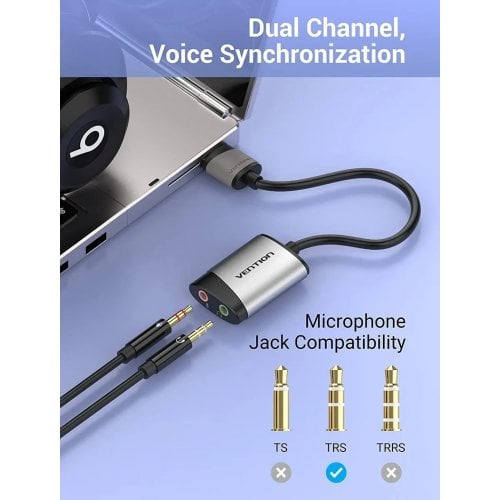 Звуковая карта Vention USB External Sound Card 0.15m (CDKHB) Grey купить в Украине | Telemart фото