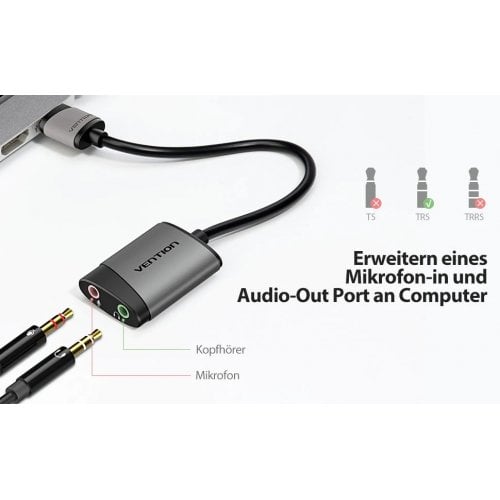 Звуковая карта Vention USB External Sound Card 0.15m (CDKHB) Grey купить в Украине | Telemart фото