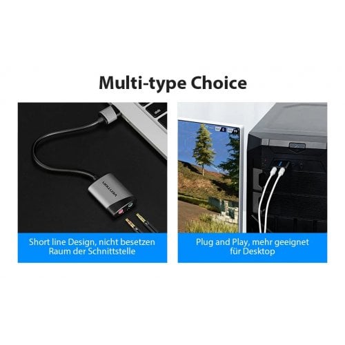 Звуковая карта Vention USB External Sound Card 0.15m (CDKHB) Grey купить в Украине | Telemart фото