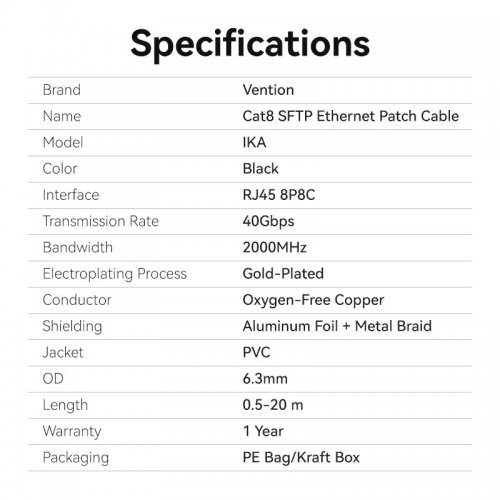 Патч-корд Vention SFTP, RJ45, Cat8 15m (IKABN) Black купити в Україні | Telemart фото
