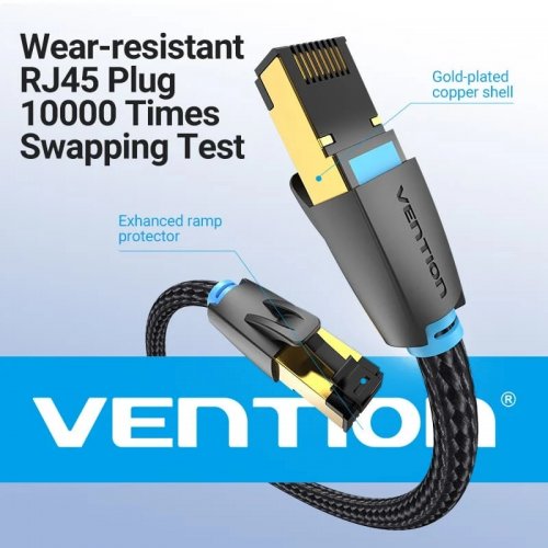 Патч-корд Vention Cotton Braided SFTP, RJ45, Cat8 5m (IKGBJ) Black купить в Украине | Telemart фото