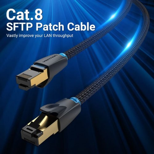 Патч-корд Vention Cotton Braided SFTP, RJ45, Cat8 5m (IKGBJ) Black купить в Украине | Telemart фото