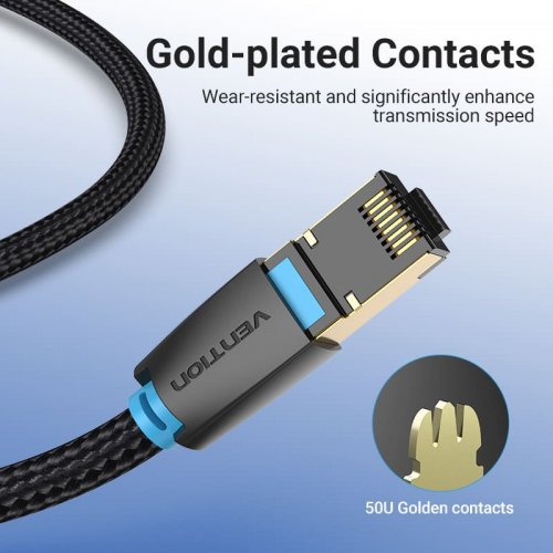 Патч-корд Vention Cotton Braided SFTP, RJ45, Cat8 5m (IKGBJ) Black купить в Украине | Telemart фото