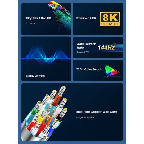 Кабель ORICO H8BY HDMI to HDMI 2.1 8K 2m (ORICO-H8BY-20-BK-BP) Black купити в Україні | Telemart фото