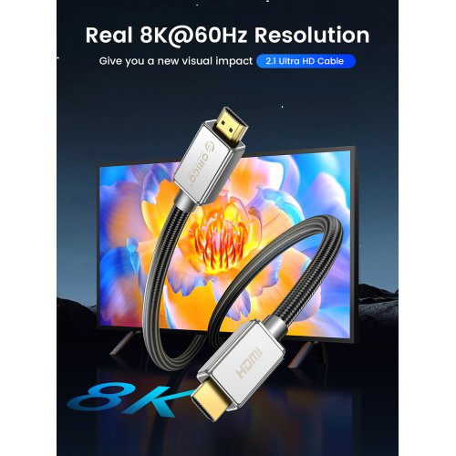 Кабель ORICO H8BY HDMI to HDMI 2.1 8K 5m (ORICO-H8BY-50-BK-BP) Black купить в Украине | Telemart фото