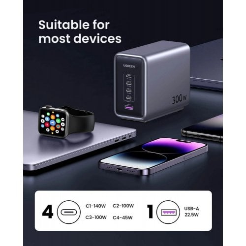 Уцінка мережевий зарядний пристрій Ugreen CD333 Nexode USB + 4 x USB Type-C 300W (90903B) Black (Розкрита упаковка, 921788) купити в Україні | Telemart фото