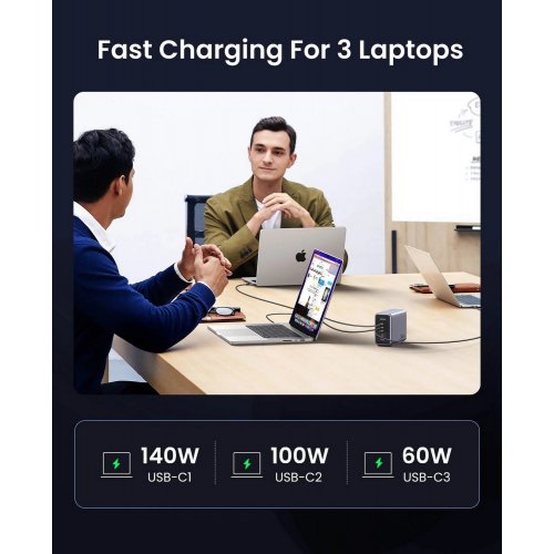 Уцінка мережевий зарядний пристрій Ugreen CD333 Nexode USB + 4 x USB Type-C 300W (90903B) Black (Розкрита упаковка, 921788) купити в Україні | Telemart фото