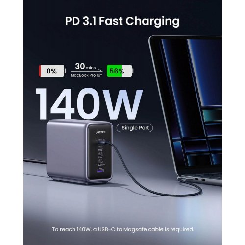 Уцінка мережевий зарядний пристрій Ugreen CD333 Nexode USB + 4 x USB Type-C 300W (90903B) Black (Розкрита упаковка, 921788) купити в Україні | Telemart фото