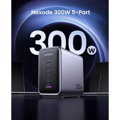 Уцінка мережевий зарядний пристрій Ugreen CD333 Nexode USB + 4 x USB Type-C 300W (90903B) Black (Розкрита упаковка, 921788) купити в Україні | Telemart фото