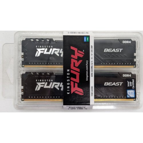 Озу Kingston DDR4 16GB (2x8GB) 3200Mhz FURY Beast Black (KF432C16BBK2/16) (Восстановлено продавцом, 921865) купить в Украине | Telemart фото