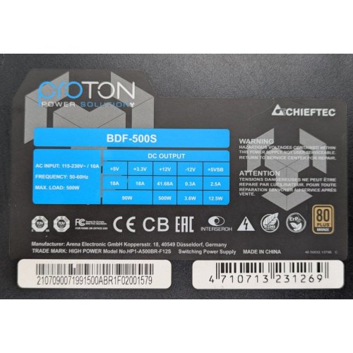 Блок живлення CHIEFTEC Proton 500W (BDF-500S) (Відновлено продавцем, 921874) купити в Україні | Telemart фото