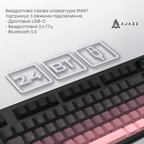 Клавиатура Ajazz MK87 RGB Pitaya Switch Wireless (MK87-P-S-P) Black/Pink купить в Украине | Telemart фото