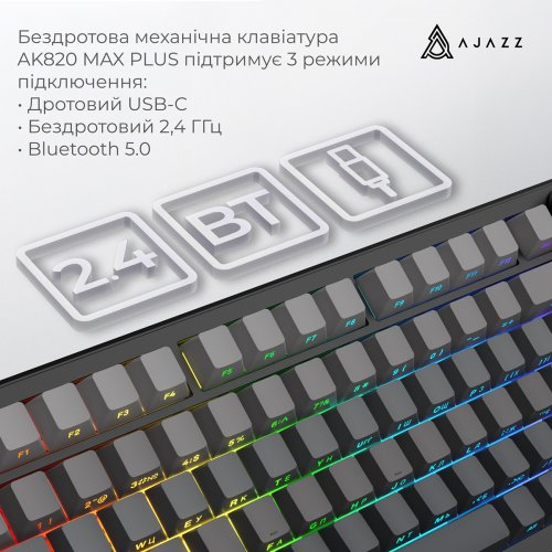 Клавиатура Ajazz AK820 Max Plus RGB White Birch Switch Wireless (AK820-MAX-WB-S-G) Black/Gray купить в Украине | Telemart фото