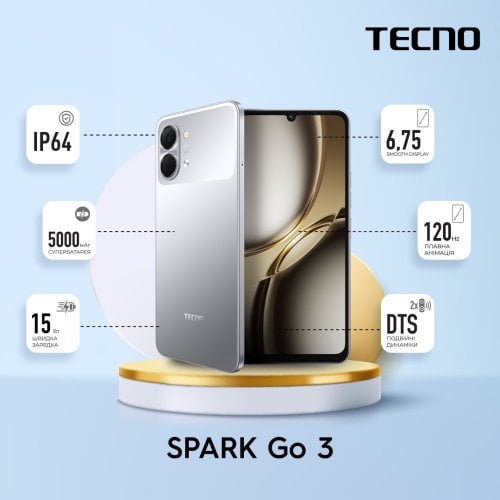 Смартфон Tecno Spark Go 3 (KN3) 4/128GB (4894947105296) Titanium Grey купить в Украине | Telemart фото