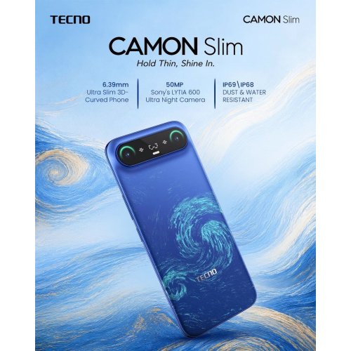 Смартфон Tecno Camon Slim (CN6c) 8/128GB (4894947136016) Van Gogh Blue купить в Украине | Telemart фото