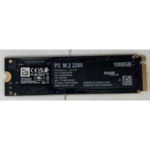 Ssd-диск Crucial P3 3D NAND 1TB M.2 (2280 PCI-E) (CT1000P3SSD8) (Восстановлено продавцом, 923800) купить в Украине | Telemart фото