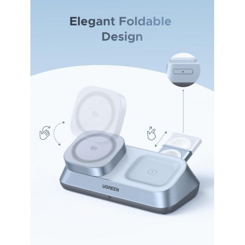 Уценка беспроводное зарядное устройство Ugreen W711 3 in 1 Magnetic Wireless 25W (55677) Blue (Вскрытая упаковка, 924230) купить в Украине | Telemart фото
